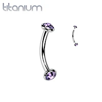 Implant Grade Titanium Tanzanite CZ Bezel Internally Threaded Curved Barbell