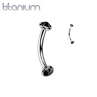 Implant Grade Titanium Black CZ Bezel Internally Threaded Curved Barbell