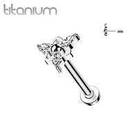 Implant Grade Titanium White CZ Marquise Triangle Design Threadless Push In Labret