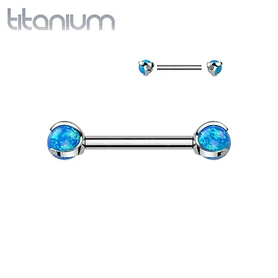 Implant Grade Titanium Opal Internally Threaded Nipple Ring Straight Barbell
