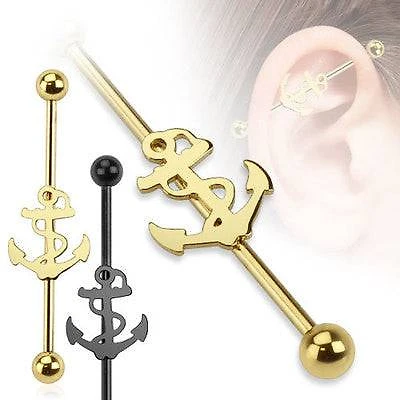 14ga Surgical Steel PVD Plated Anchor Straight Industrial Barbell