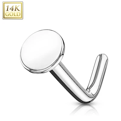 14KT Solid Gold 3mm Flat Disc Top L Shape Nose Ring Stud