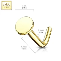 14KT Solid Gold 3mm Flat Disc Top L Shape Nose Ring Stud