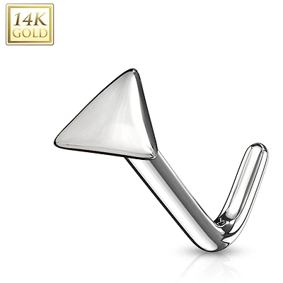 14KT Solid White Gold Flat Triangle Top L Shape Nose Ring Stud