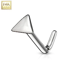 14KT Solid White Gold Flat Triangle Top L Shape Nose Ring Stud