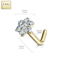 14KT Solid White Gold L Shape Flower White CZ Nose Ring Stud