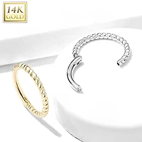 14KT Solid Gold Twisted Rope Braided Segment Hinged Clicker Hoop