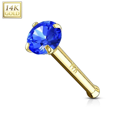 14KT Solid Yellow Gold Ball End CZ Prong Nose Pin Ring