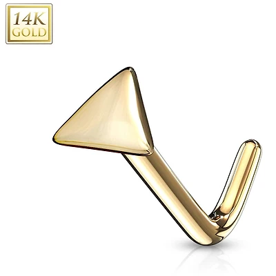 14KT Solid Yellow Gold Flat Triangle Top L Shape Nose Ring Stud