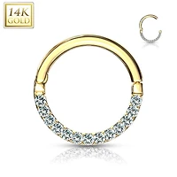 14KT Solid Yellow Gold Paved CZ Hinged Septum Ring