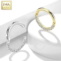 14KT Solid Yellow Gold Paved CZ Hinged Septum Ring
