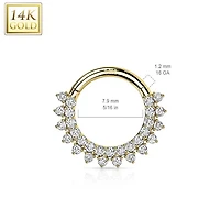 14KT Yellow Gold Double Layer Pave White CZ Hinged Septum Clicker Hoop