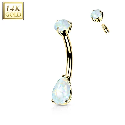 14KT Yellow Gold Pear Shaped White Opal Stud Belly Ring