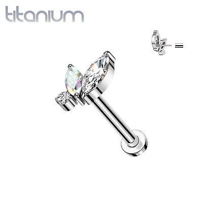 Implant Grade Titanium Marquise Cluster White & AB CZ Threadless Push In Labret