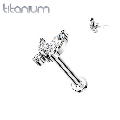 Implant Grade Titanium Marquise Cluster White CZ Threadless Push In Labret