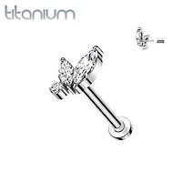 Implant Grade Titanium Marquise Cluster White CZ Threadless Push In Labret