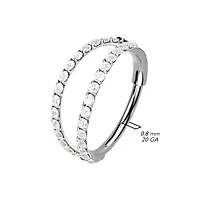 316L Surgical Steel Gold PVD White CZ Pave Double Hoop Nose Ring