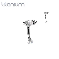 Implant Grade Titanium White CZ Bezel Boho Beaded Internally Threaded Curved Barbell