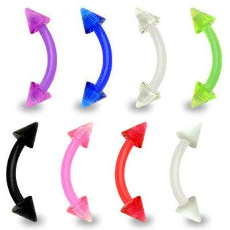 16ga Bio Flex Flexible Acrylic Curved Eyebrow Cartilage Tragus Ring Barbell with Spikes