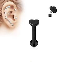 16ga Black Anodized Surgical Steel Flat Back Internally Threaded Heart Labret Monroe Tragus Cartilage Ring