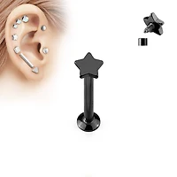 16ga Black Anodized Surgical Steel Flat Back Internally Threaded Star Labret Monroe Tragus Cartilage Ring