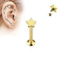 16ga Gold PVD Surgical Steel Flat Back Internally Threaded Star Labret Monroe Tragus Cartilage Ring