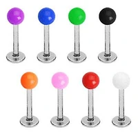 16ga Surgical Steel Flat Back Monroe Labret with Solid UV Acrylic Ball Cartilage Tragus Ring