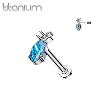 Implant Grade Titanium Aqua CZ Gem Pineapple Threadless Push In Labret