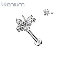 Implant Grade Titanium Large White CZ Gem Butterfly Threadless Push In Labret