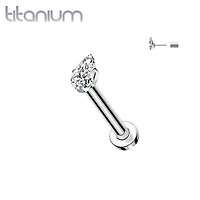 Implant Grade Titanium CZ Teardrop Gem Threadless Labret With Flat Back