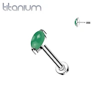 Implant Grade Titanium Marquise Green Onyx Threadless Push In Labret