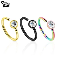 20ga 316L Surgical Steel Annealed Single White Gem Nose Ring Hoops