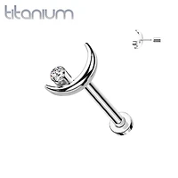 Implant Grade Titanium Crescent Moon White CZ Bezel Gem Threadless Push In Labret