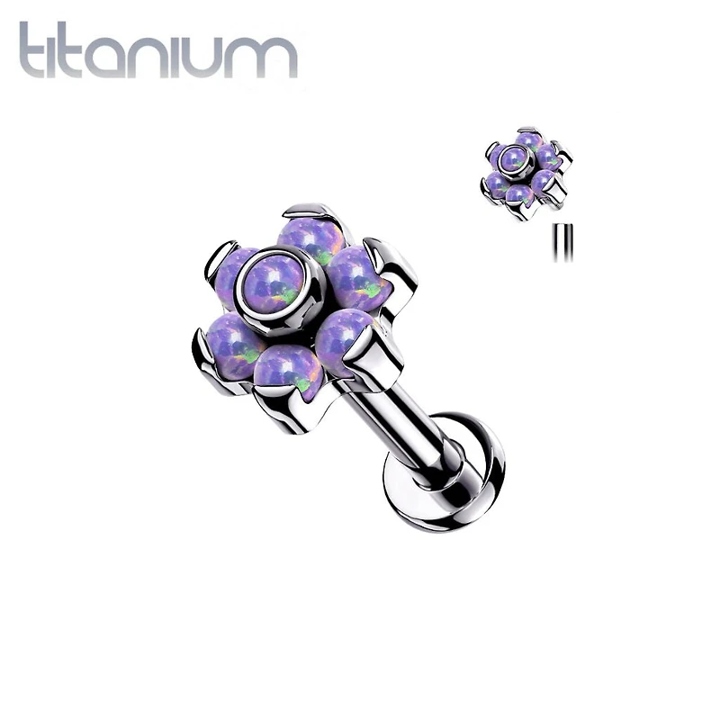 Implant Grade Titanium Opal Flower Internally Threaded Flat Back Labret