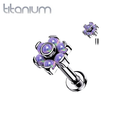 Implant Grade Titanium Opal Flower Internally Threaded Flat Back Labret