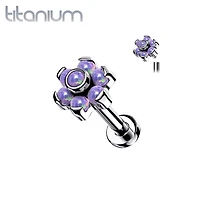 Implant Grade Titanium Purple Opal Flower Internally Threaded Flat Back Labret