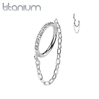 Implant Grade Titanium White CZ Pave Chain Dangle Hinged Clicked Hoop