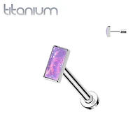 Implant Grade Titanium Purple Opal Rectangle Threadless Push In Labret