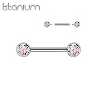 Titanium Internally Threaded Pink CZ Ball Gem Nipple Ring