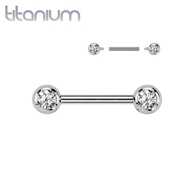 Titanium Internally Threaded CZ Ball Gem Nipple Ring
