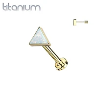 Implant Grade Titanium Gold PVD White Opal Triangle Threadless Push In Labret