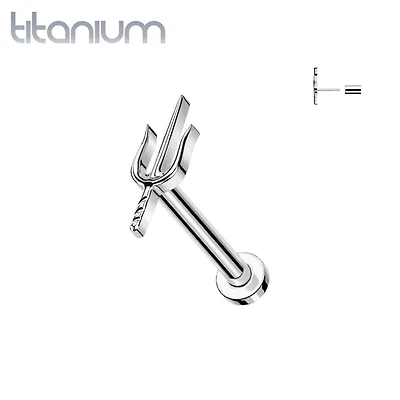 Implant Grade Titanium Threadless Push In Dainty Trident Top Labret With Flat Back