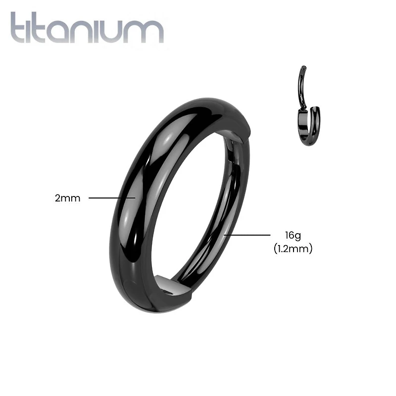Implant Grade Titanium Black PVD Thick Hinged Helix Cartilage Clicker Hoop