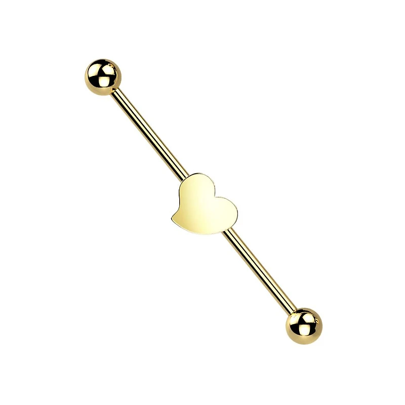 316L Surgical Steel Gold PVD Flat Fixed Heart Shape Industrial Barbell