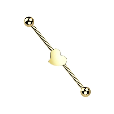 316L Surgical Steel Gold PVD Flat Fixed Heart Shape Industrial Barbell