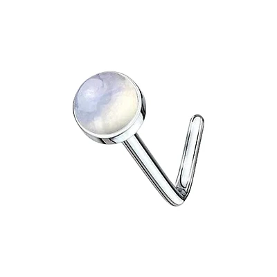 316L Surgical Steel L Shape Semi Precious Opalite Stone Nose Stud