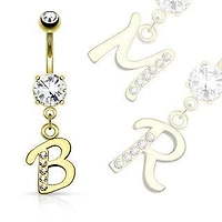 316L Gold Plated Surgical Steel Dangling White CZ Gem Initials