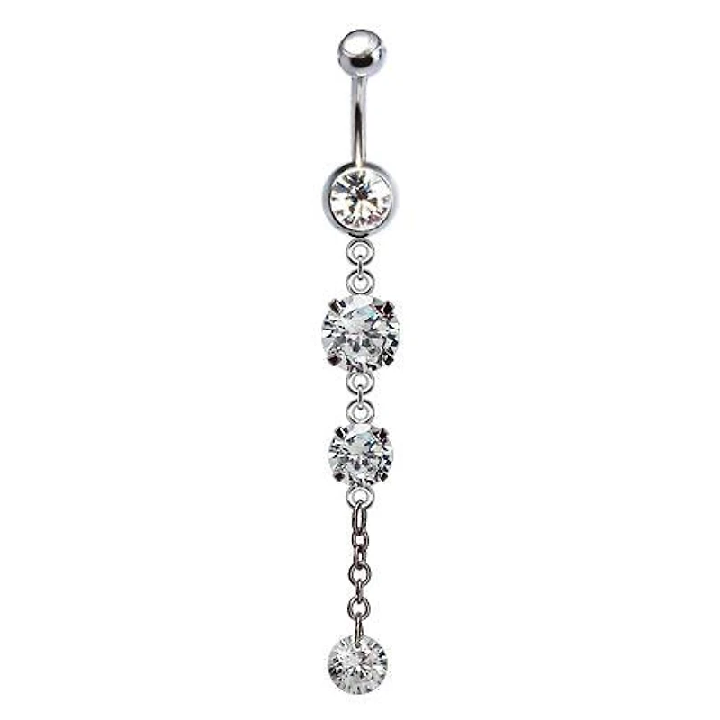 316L Surgical Steel 3 Descending Gem Dangle Belly Ring