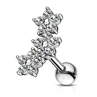 316L Surgical Steel 3 Flower White CZ Cartilage Ring Barbell