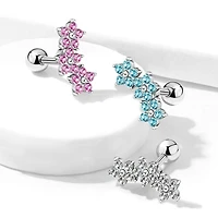 316L Surgical Steel 3 Flower White CZ Cartilage Ring Barbell